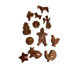 Vintage Copper tone Cookie Cutters Set - 12 Piece Assorted Shapes Snowman Angel